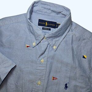 Ralph Lauren Shirt Mens Small Blue Chambray Sailing Nautical All Over Flag Pony